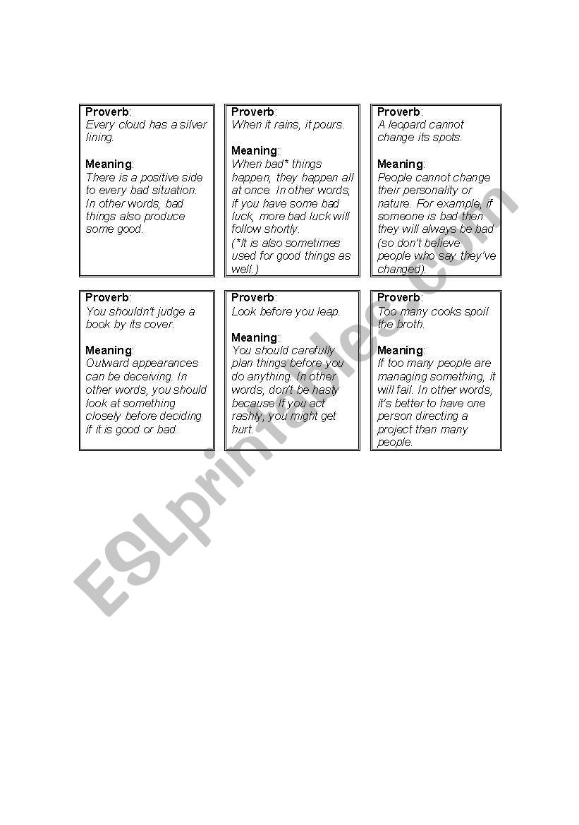 Proverbs worksheet