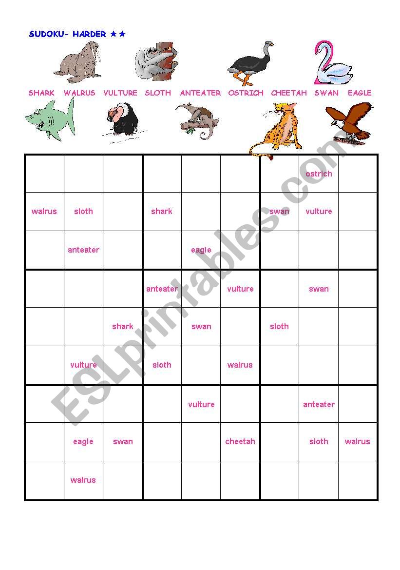 Sudoku animals harder worksheet