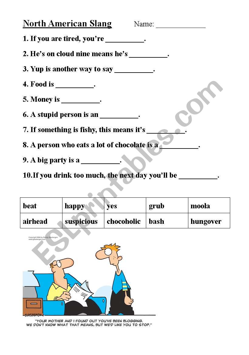NOrth American Slang worksheet