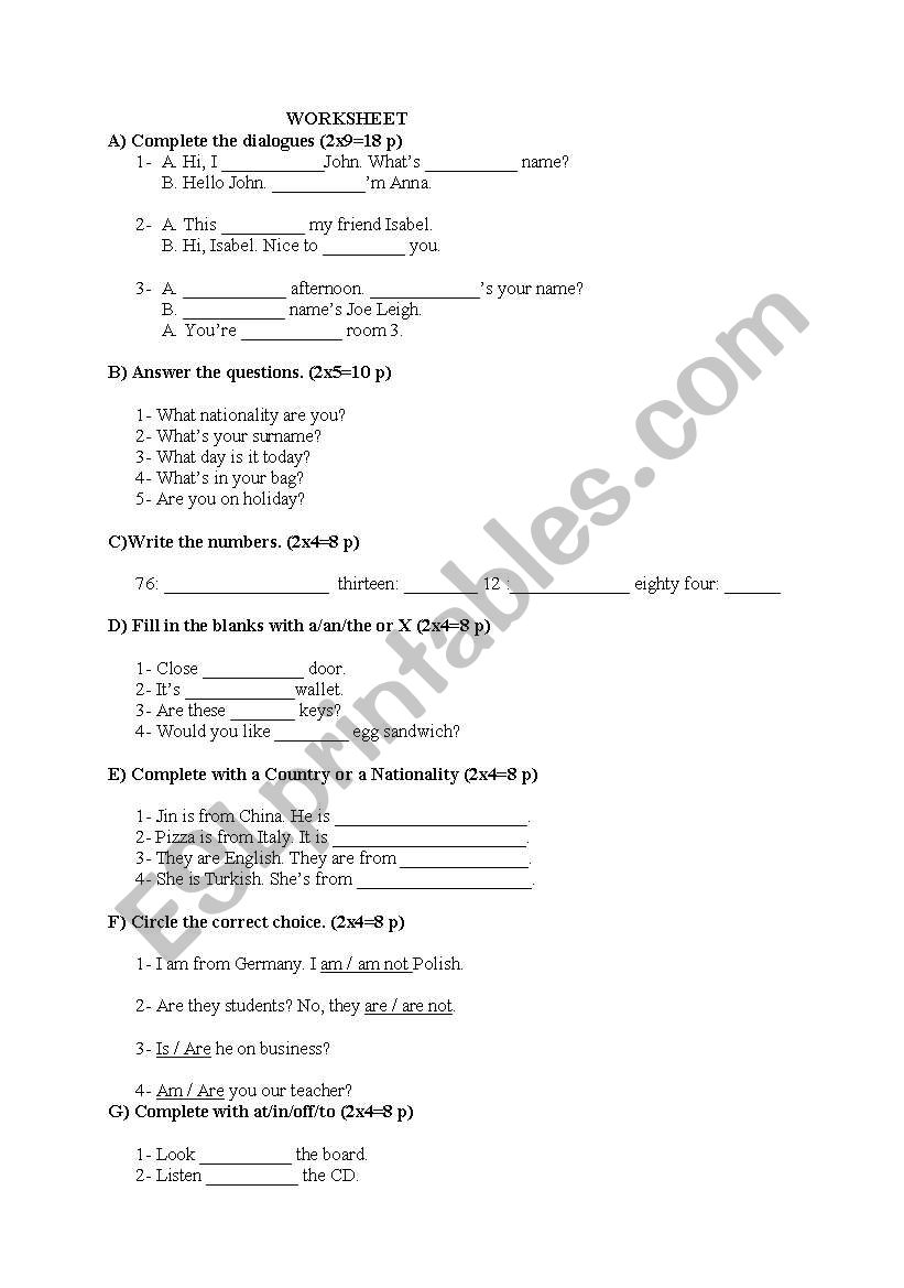 worksheet on elementary level worksheet