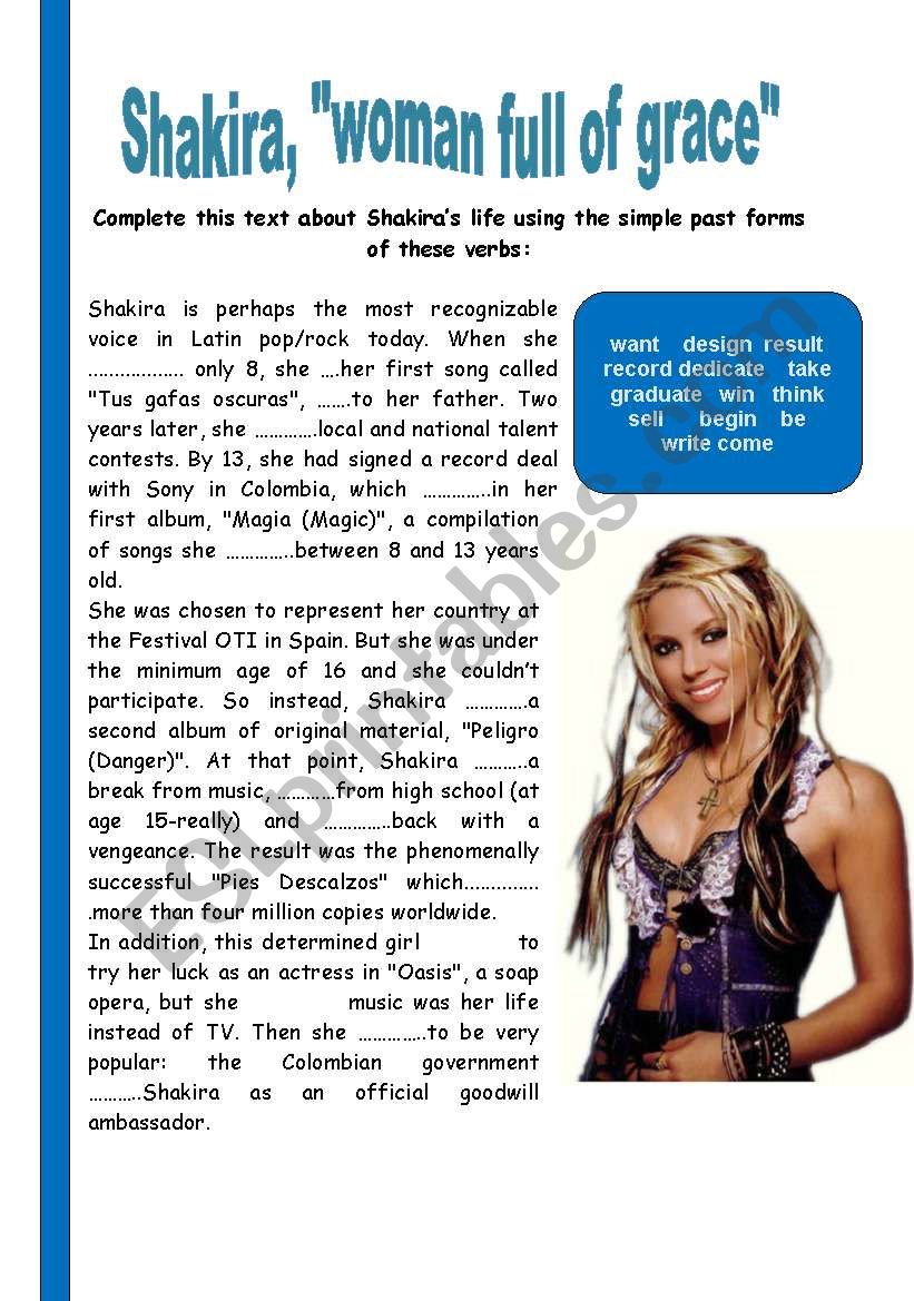 Shakira - simple past worksheet