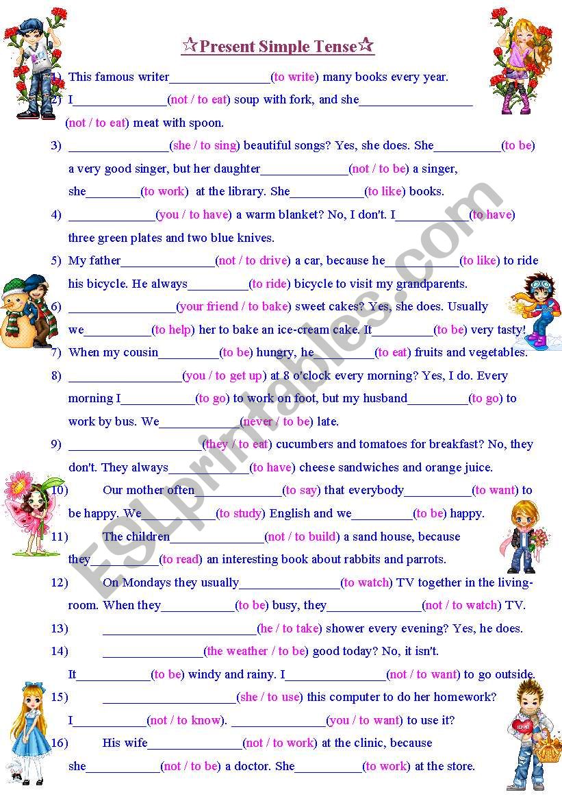 Present  Simple Tense.  worksheet