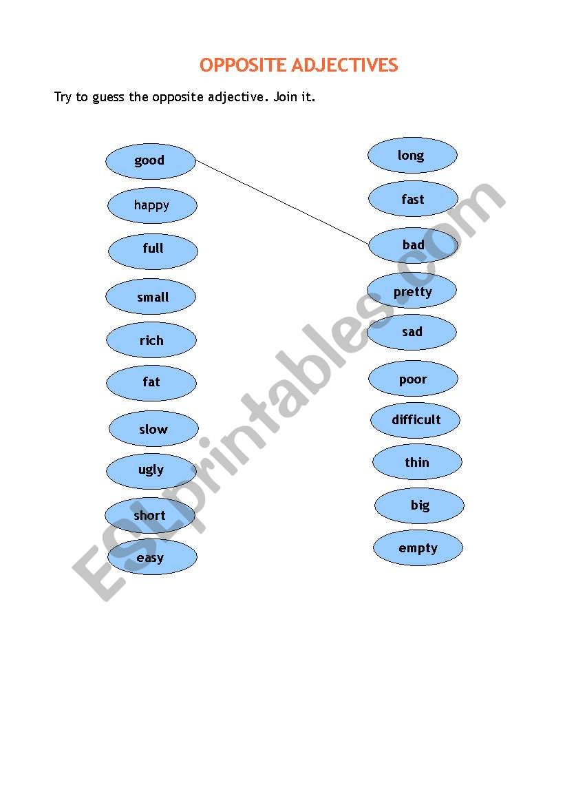 Oppositive adjectives activity