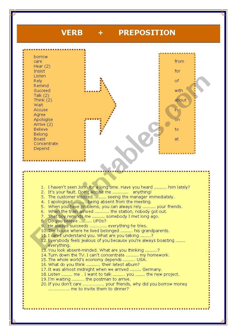 Verb+preposition worksheet