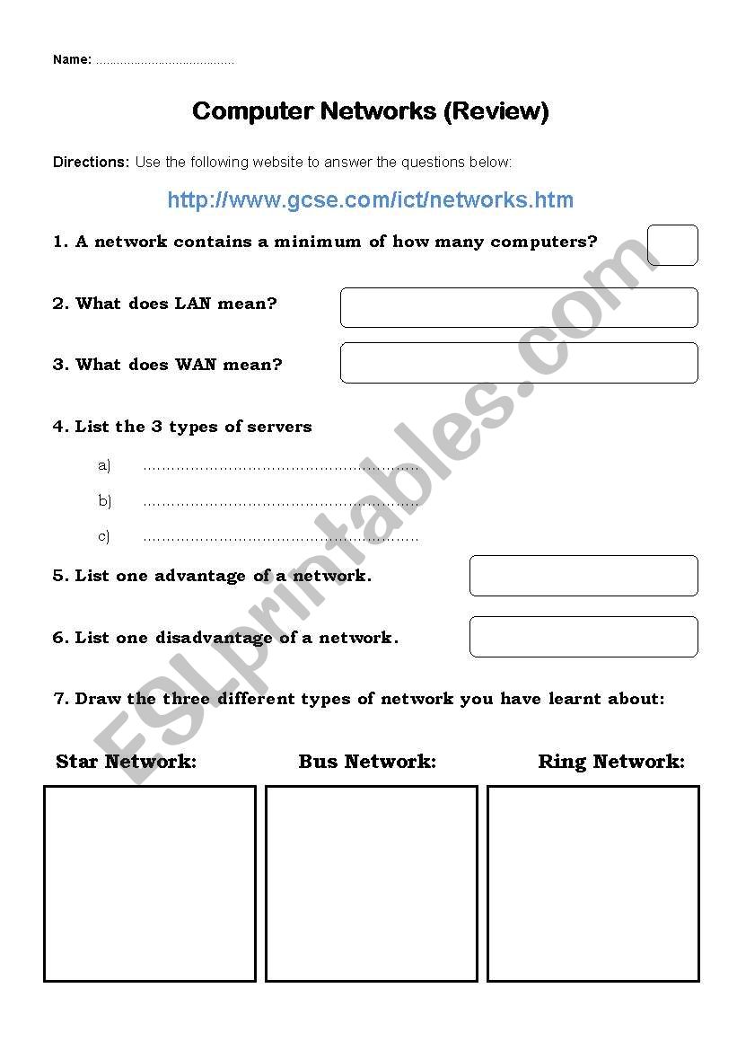 Computer network mini test worksheet