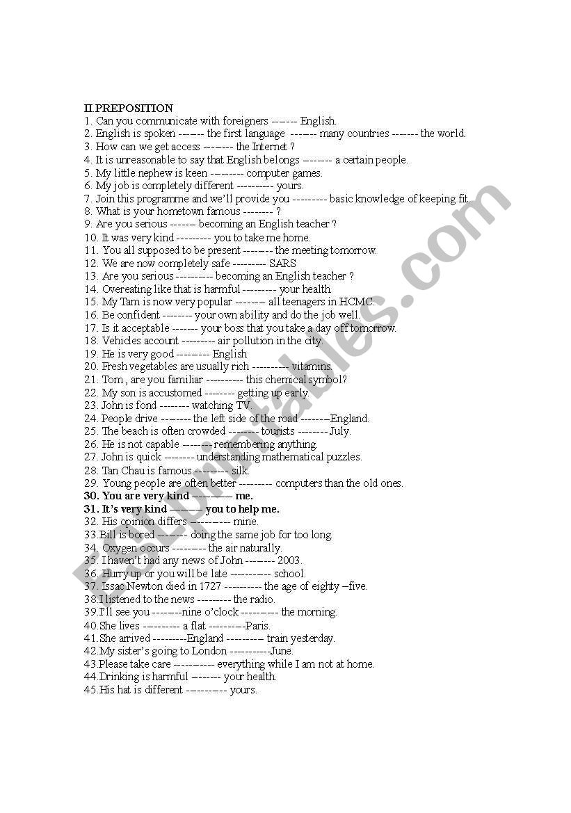 prepositions worksheet