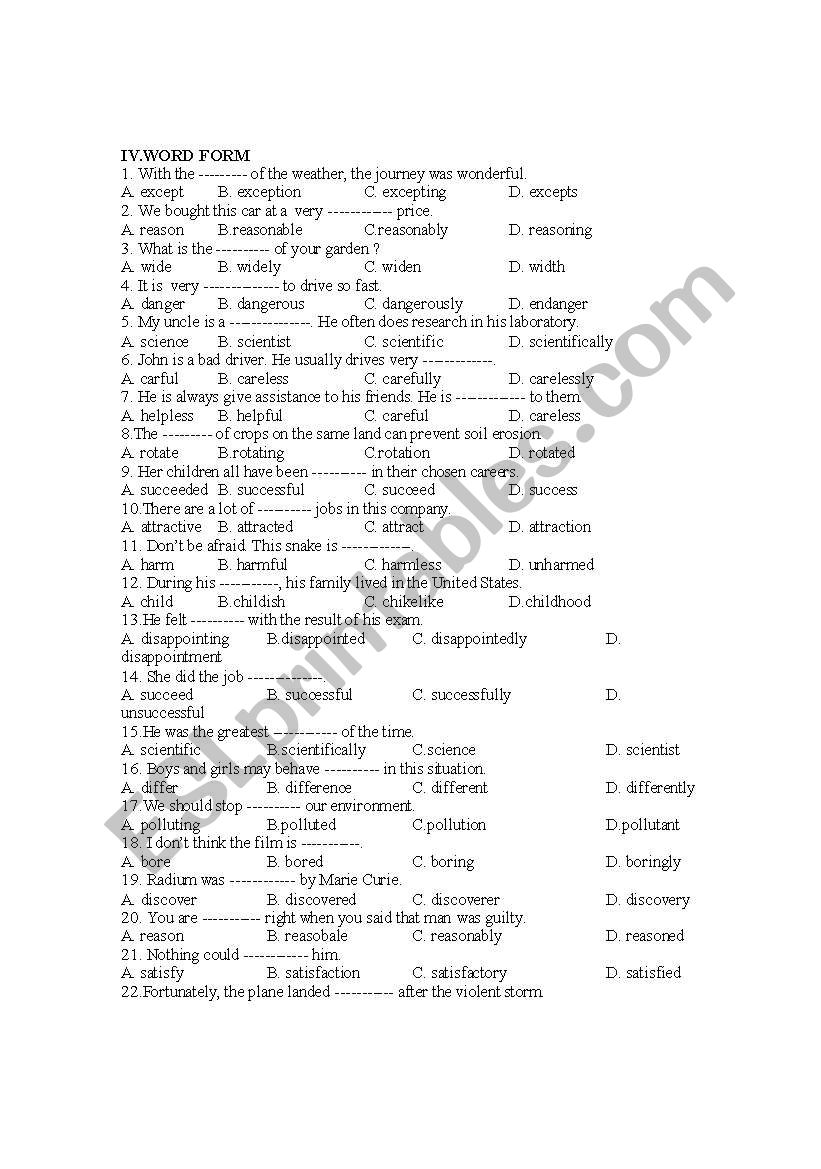 word formations worksheet