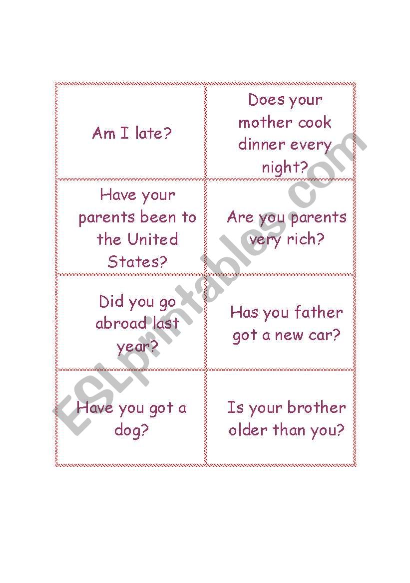 Short Answer Game_Go Fish worksheet