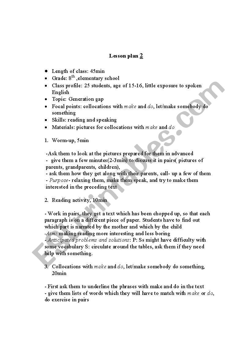 Generation Gap worksheet