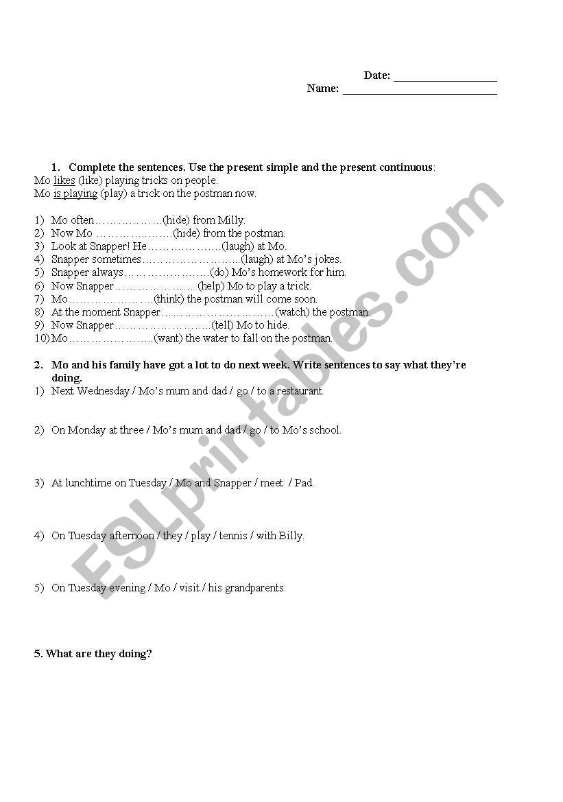 present continuous worksheet