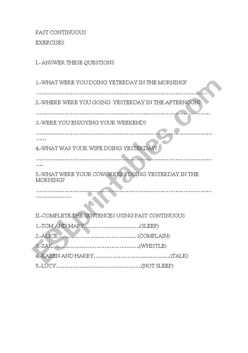 past continuous worksheet