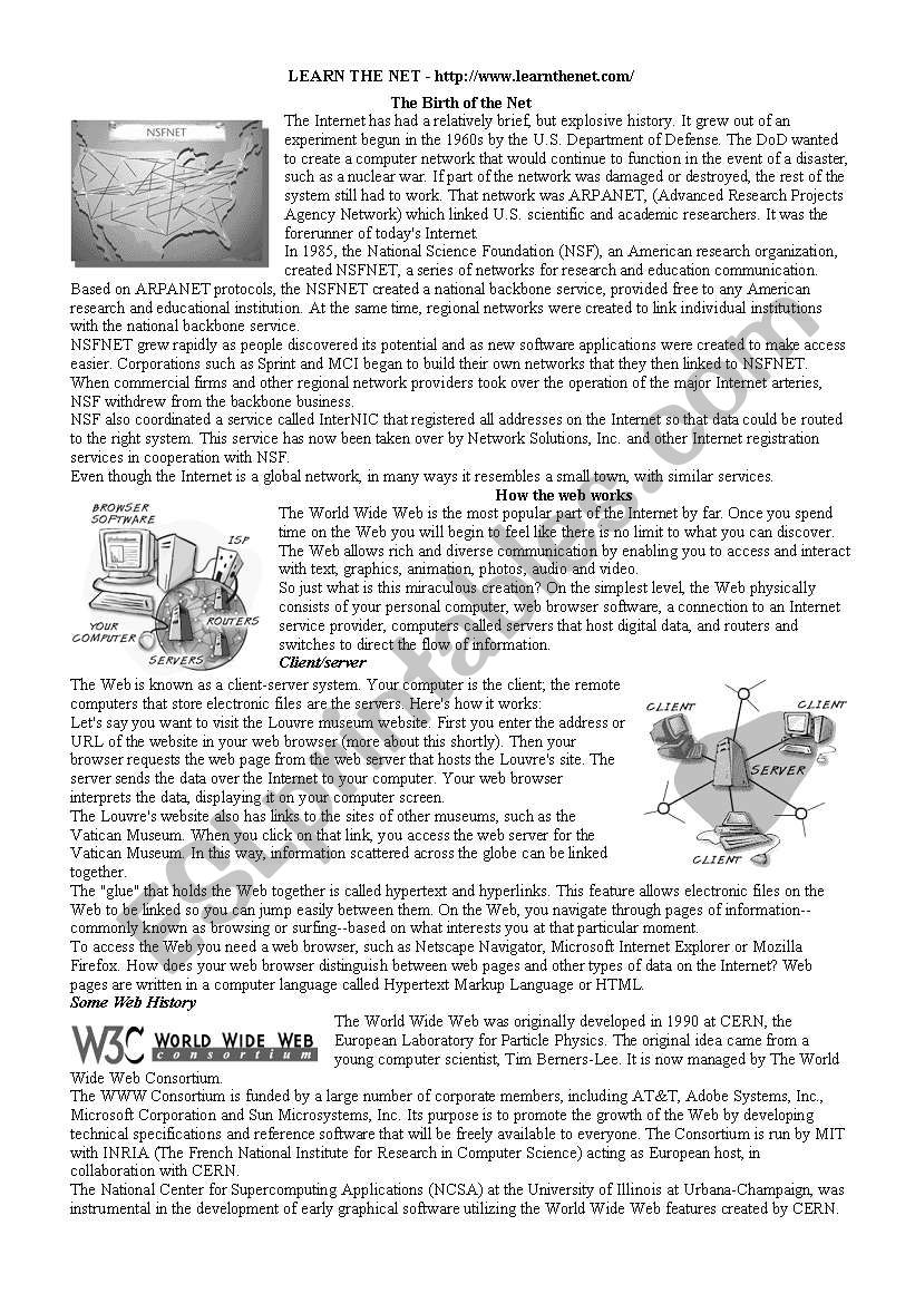 The birth of the net: worksheet