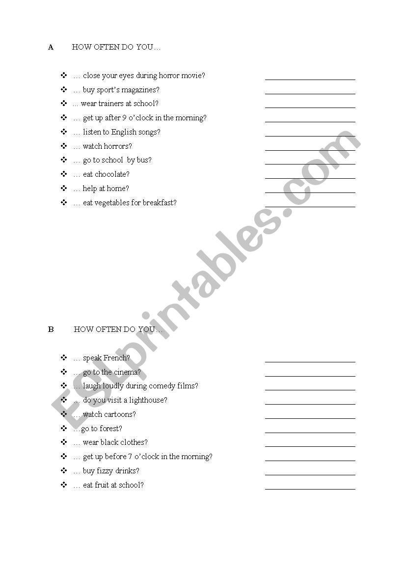 How often do you ...? worksheet