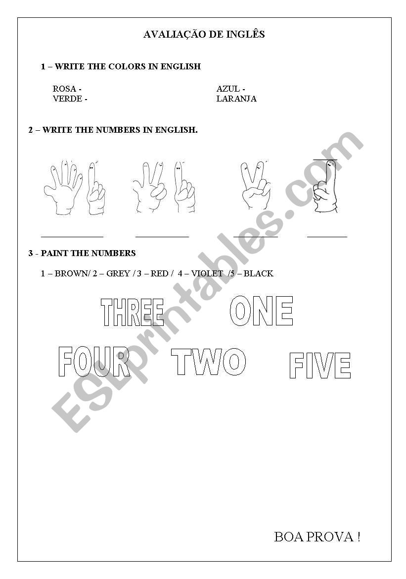 NUMBERS AND COLORS worksheet