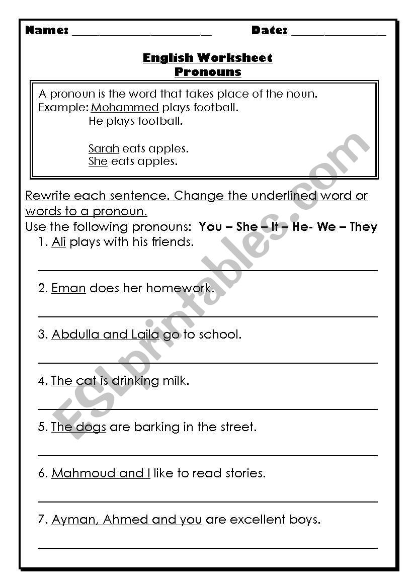 Pronouns worksheet