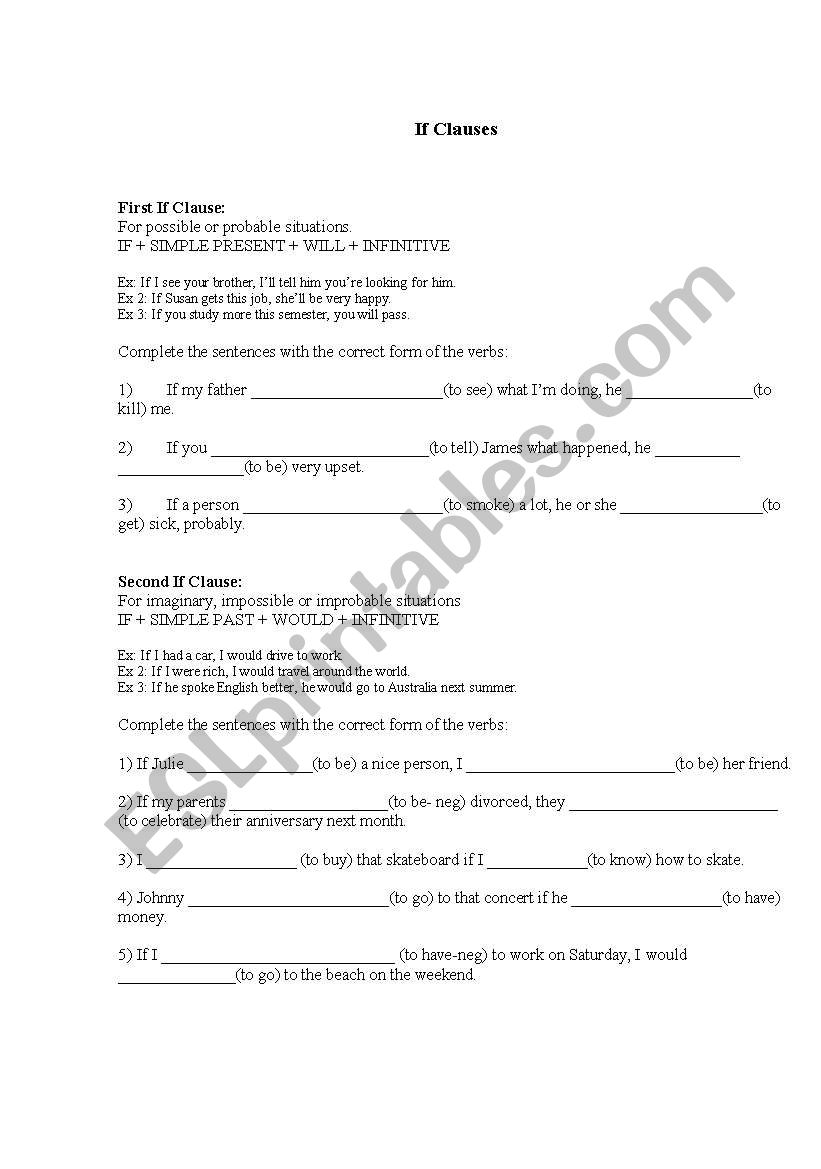 1st and 2nd if clauses worksheet