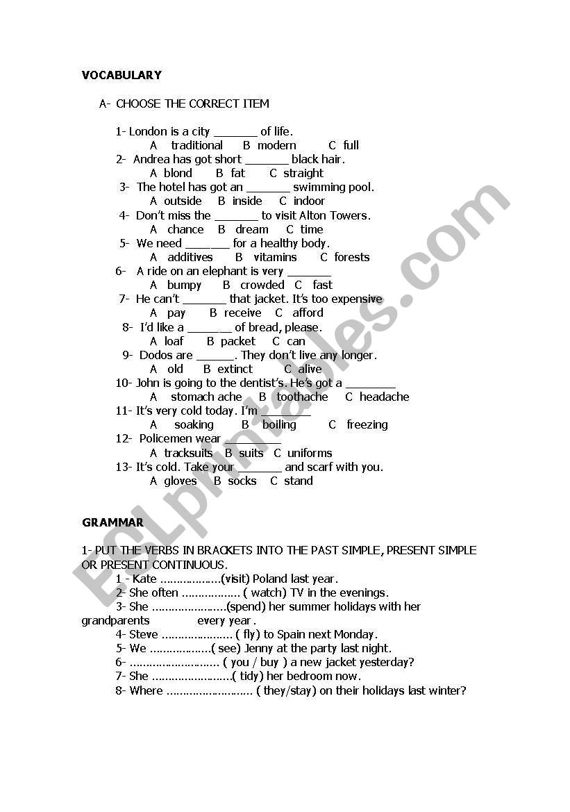   present simple, comtimuous and past exercises