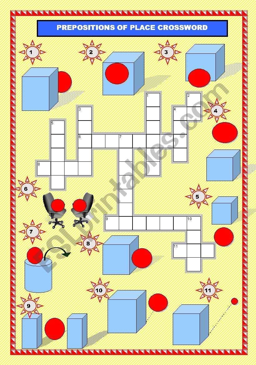 PREPOSITIONS OF PLACE CROSSWORD (B&W VERSION INCLUDED)