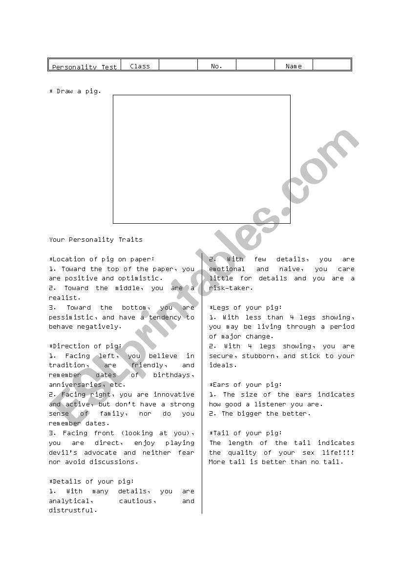 Personality Test worksheet