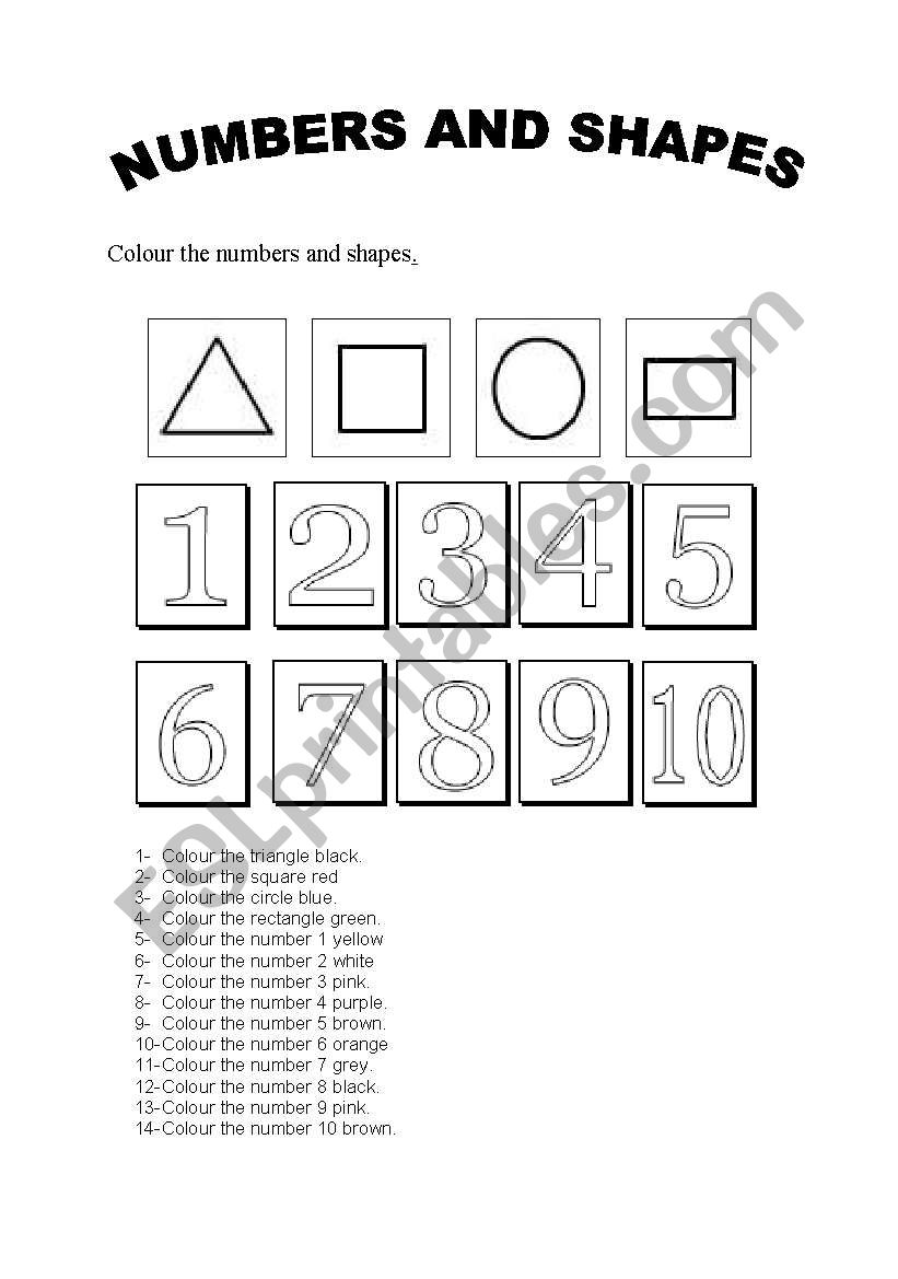 Coloring numbers and shapes worksheet