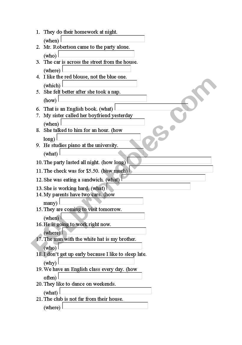 wh qestion worksheet