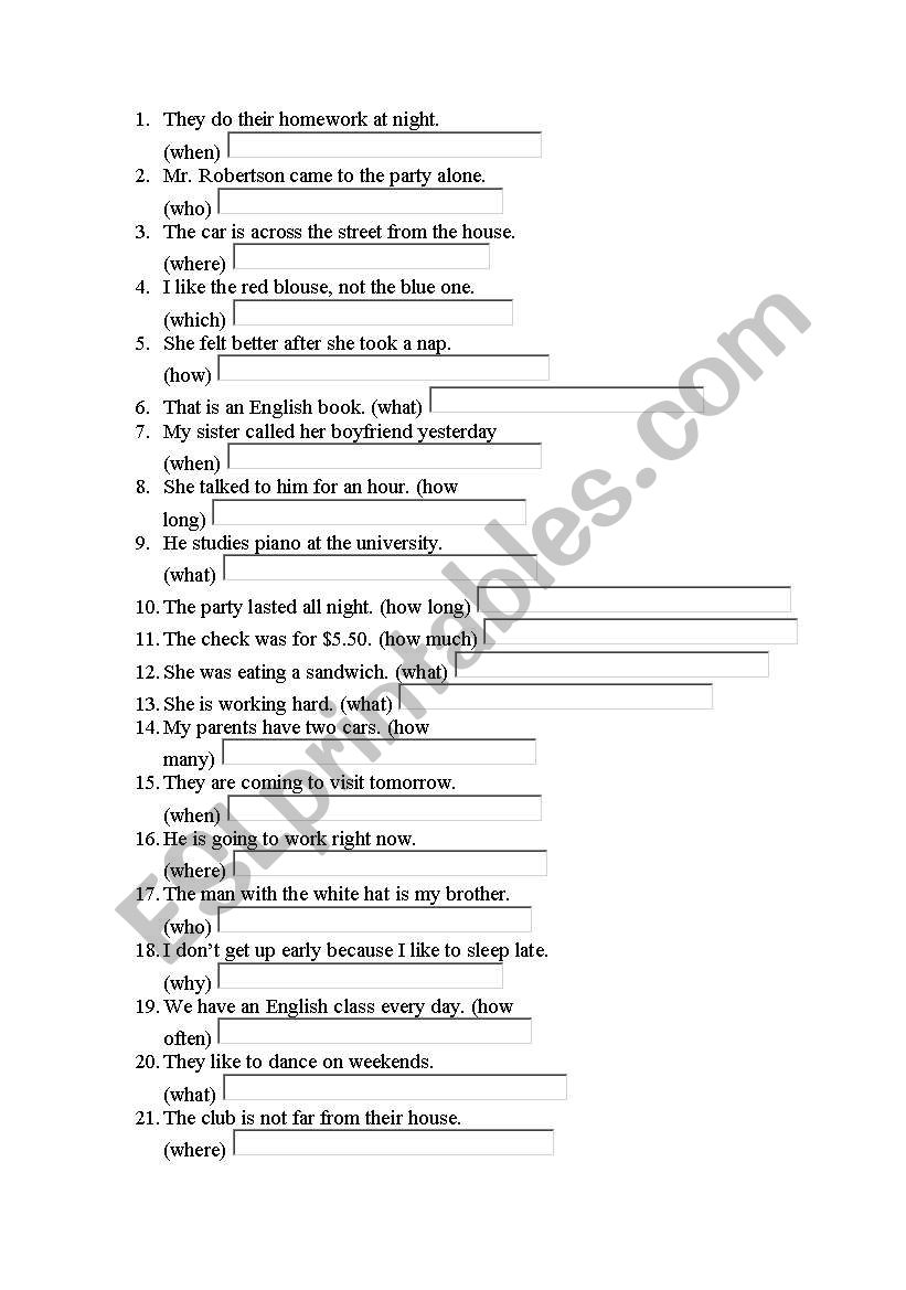 wh qestion worksheet