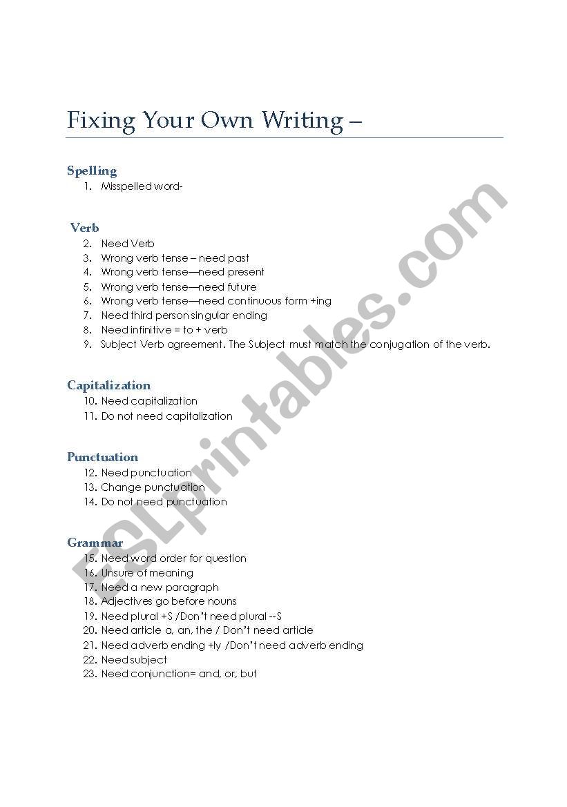 Fixing Your Own Writing worksheet