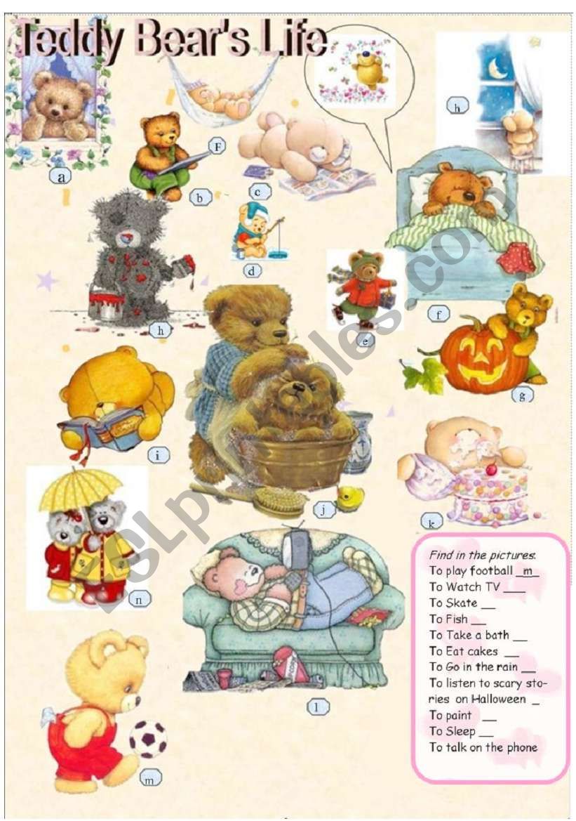 Teddy Bear´s Life (1/2) Daily routine and Hobbies - ESL worksheet by ...