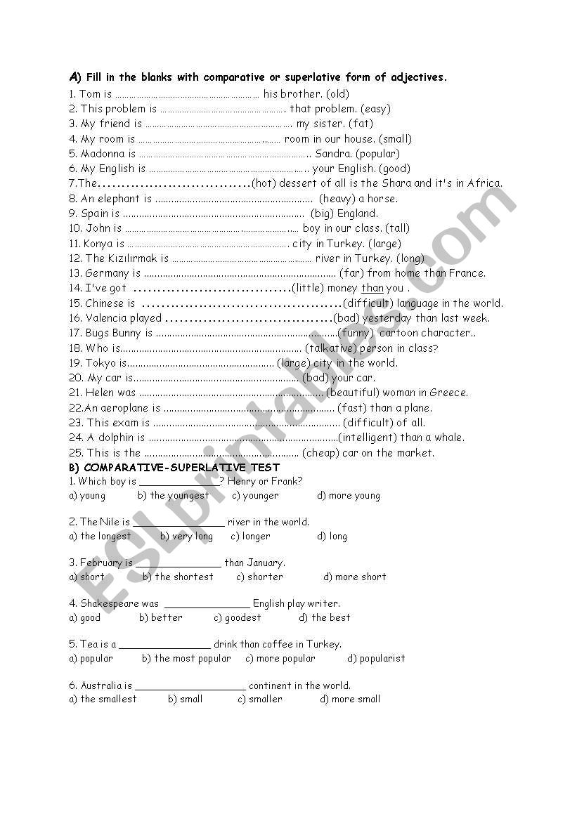 comparative and superlative worksheet