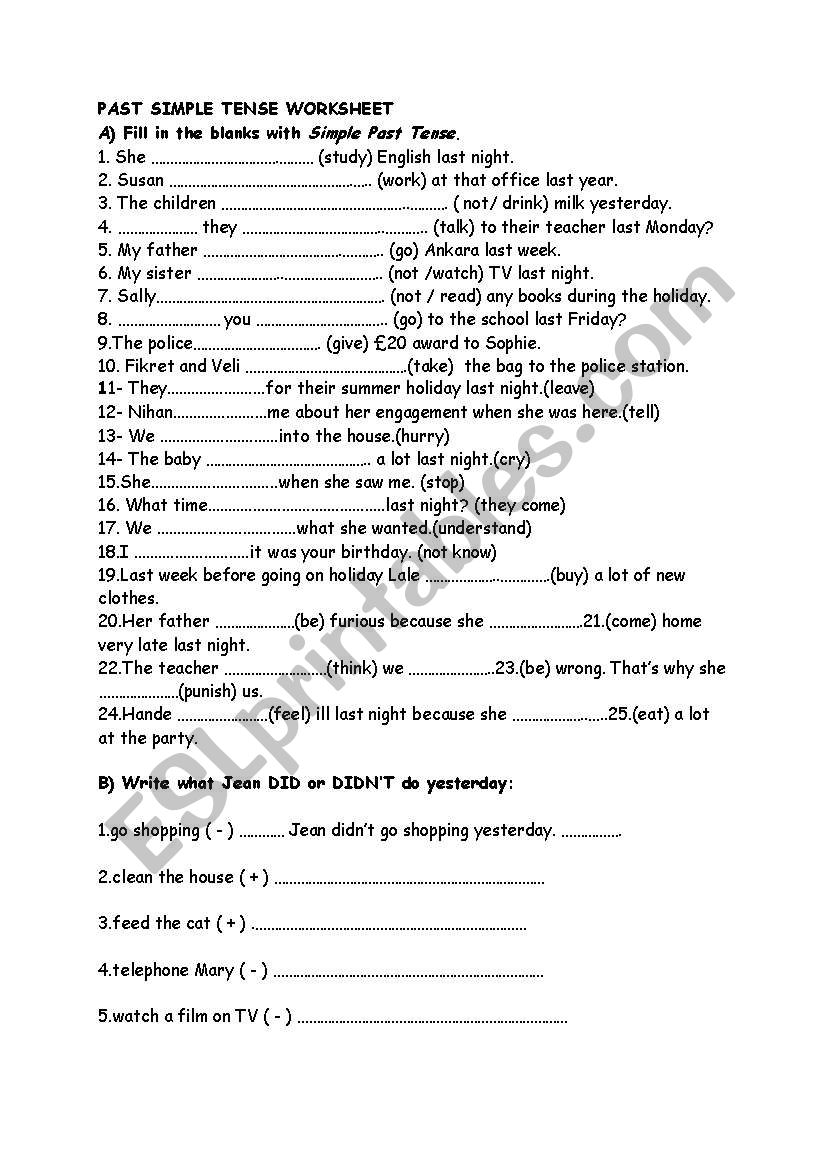 simple past tense worksheet