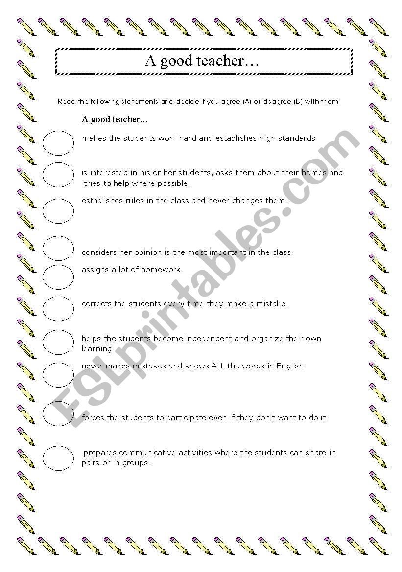 A GOOD TEACHER worksheet