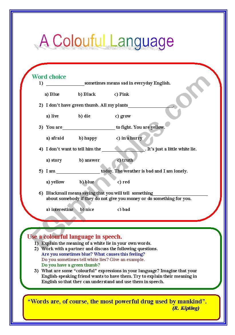 Idioms worksheet