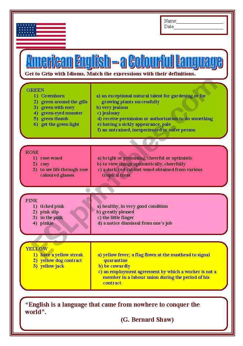 Briish and American English worksheet