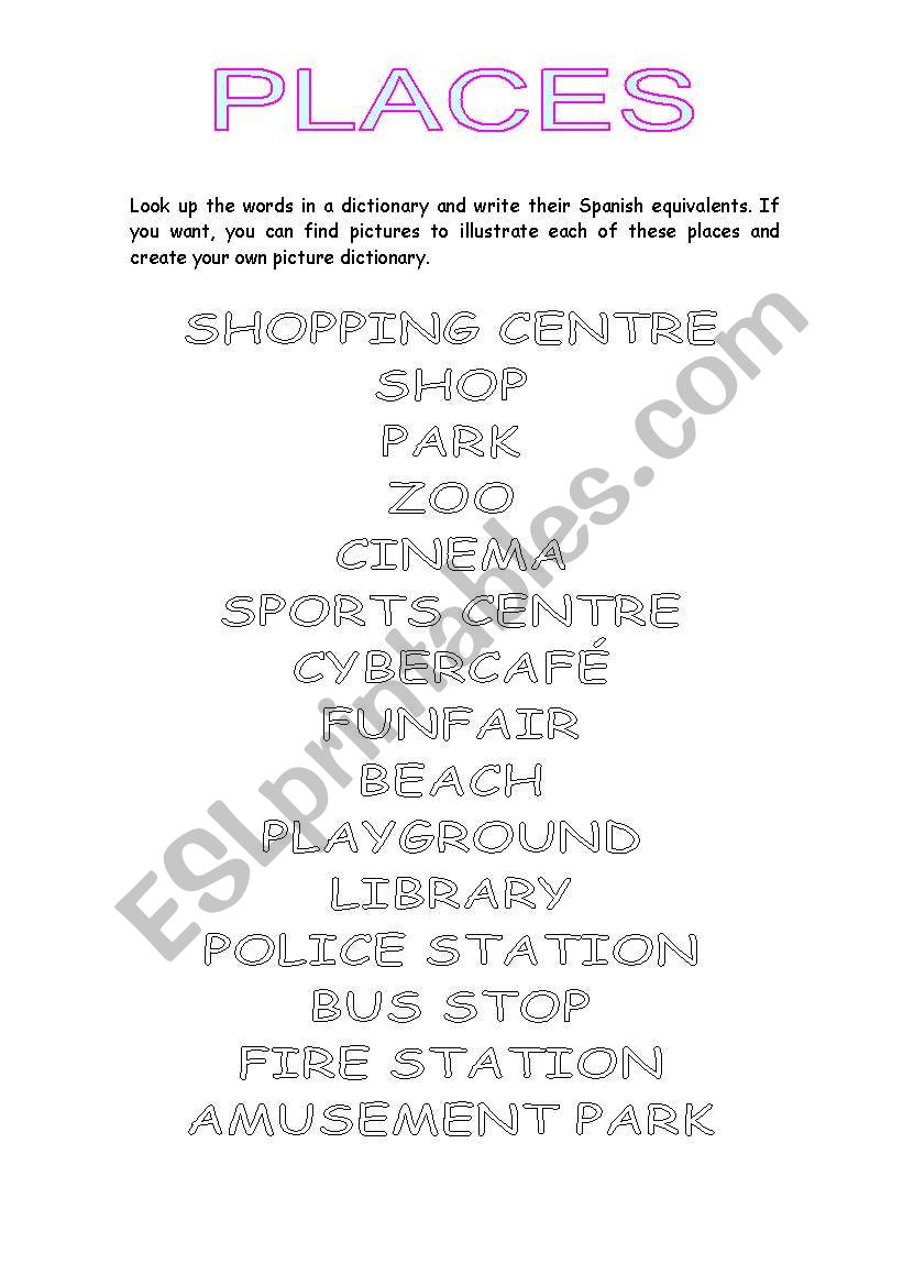 Places worksheet