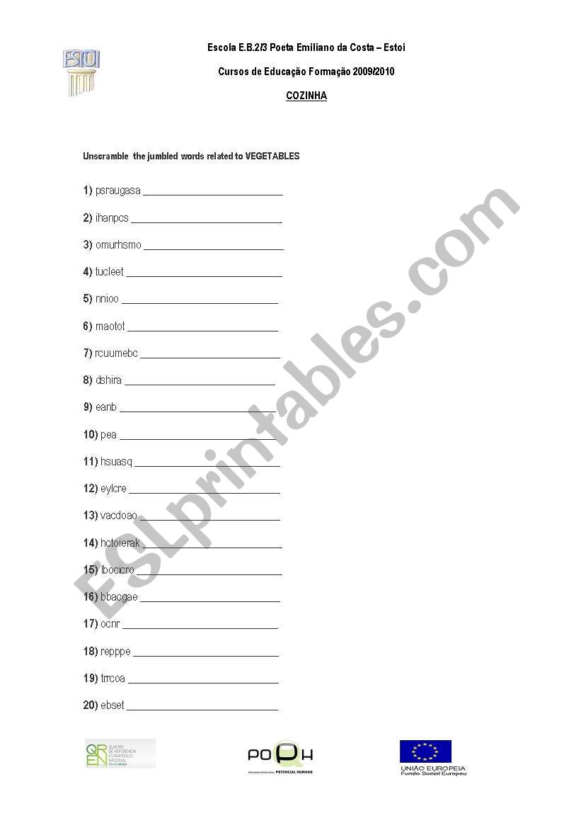 Scrambled Vegetables worksheet