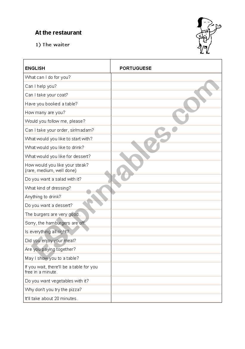 RESTAURANT VOCABULARY worksheet