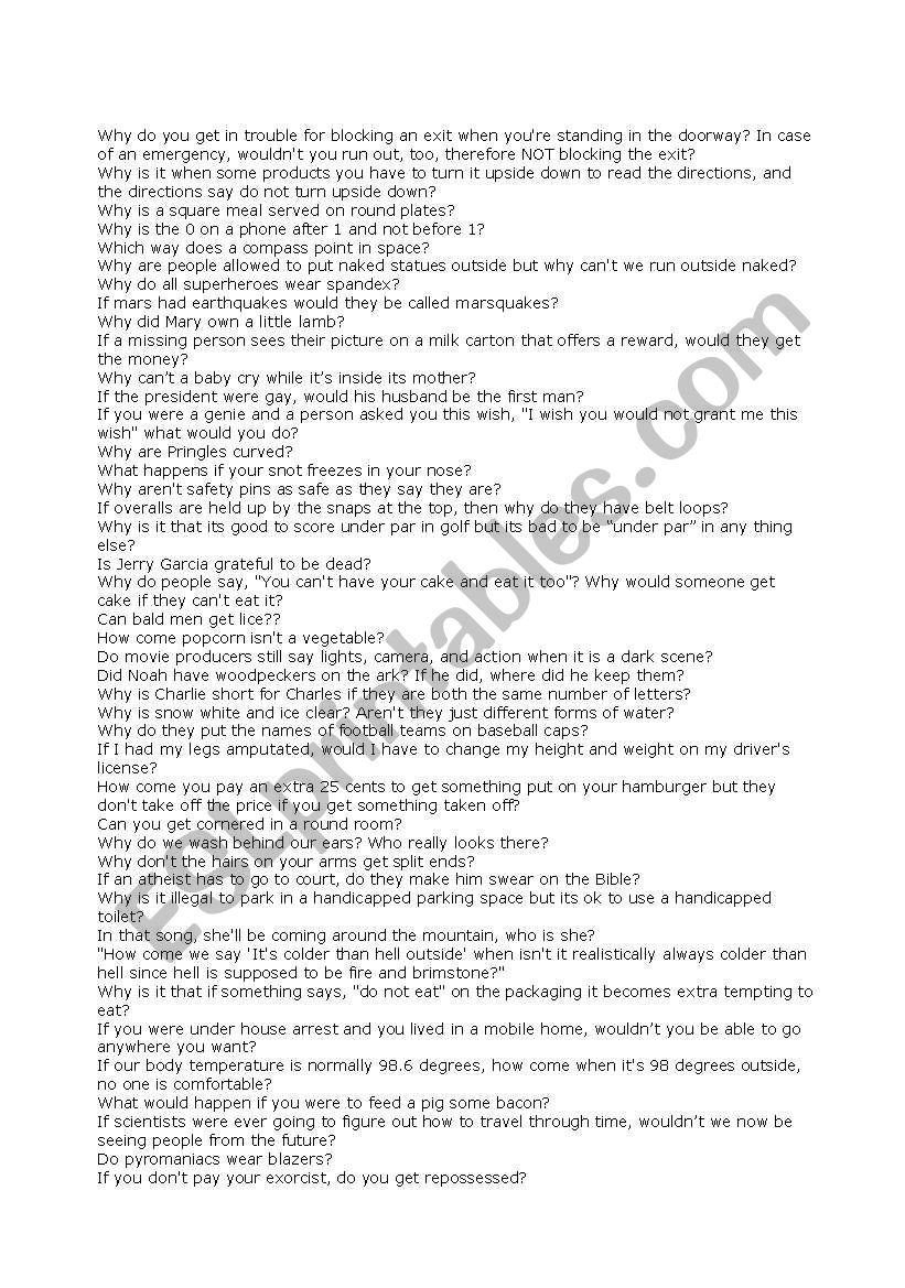 GREAT CONVERSATION QUESTIONS worksheet