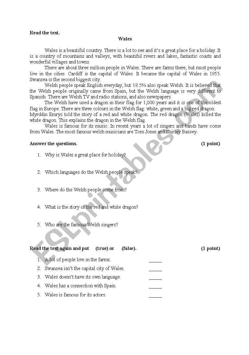 reading exercise worksheet