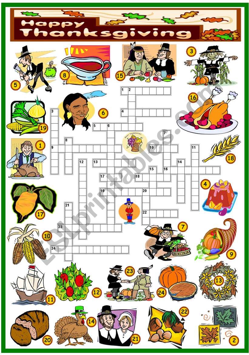 THANKSGIVING -CROSSWORD (KEY AND B&W VERSION INCLUDED)