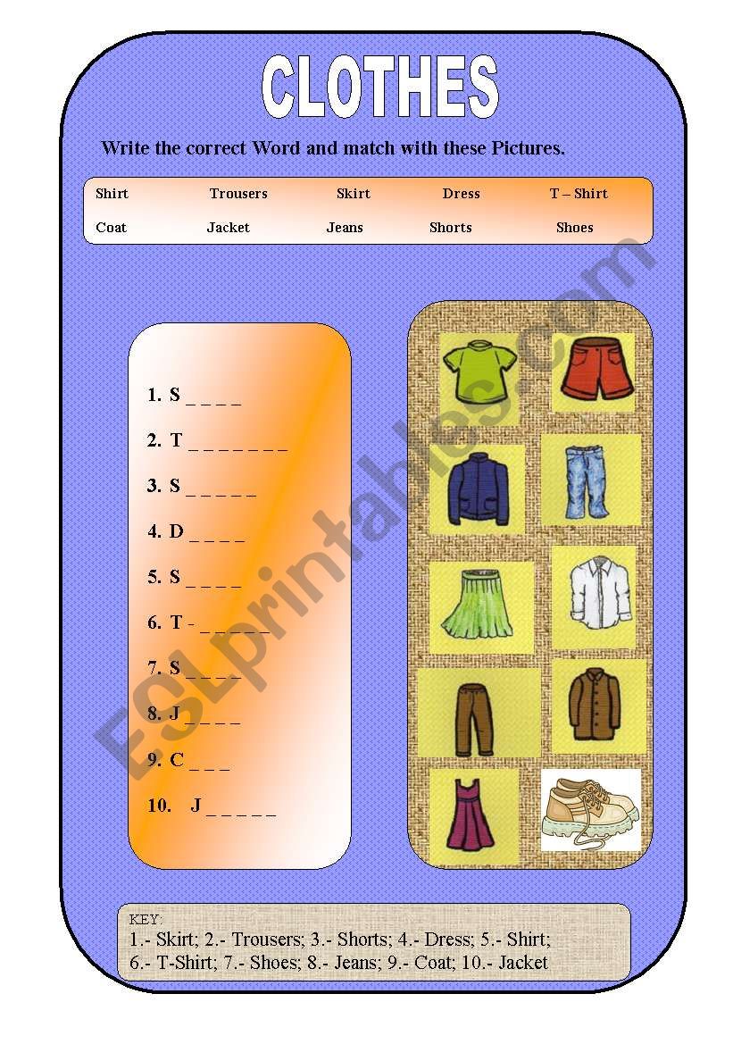 Clothes worksheet