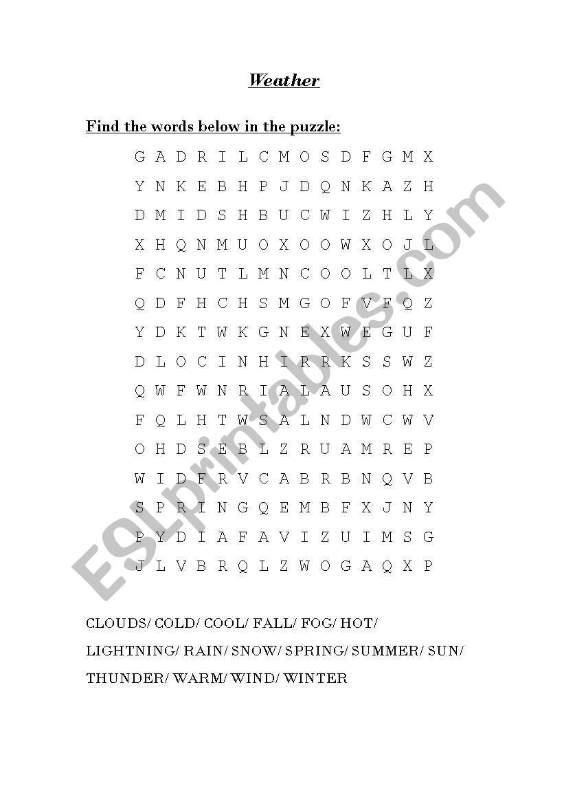 Weather word search worksheet