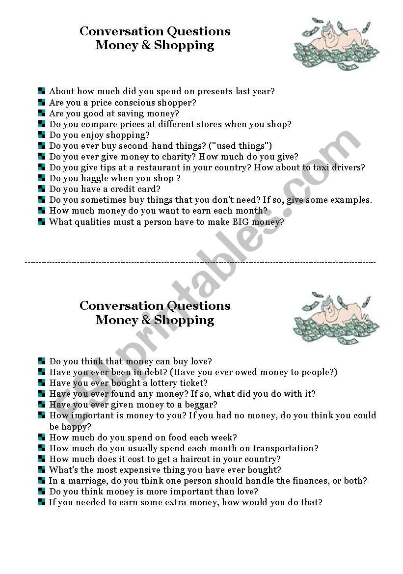conversation questions on money and shopping