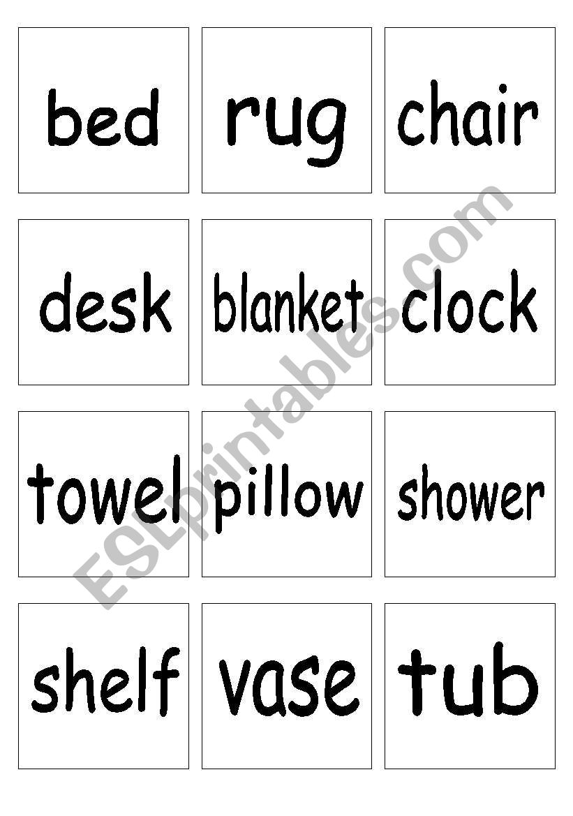memory game- in a house worksheet
