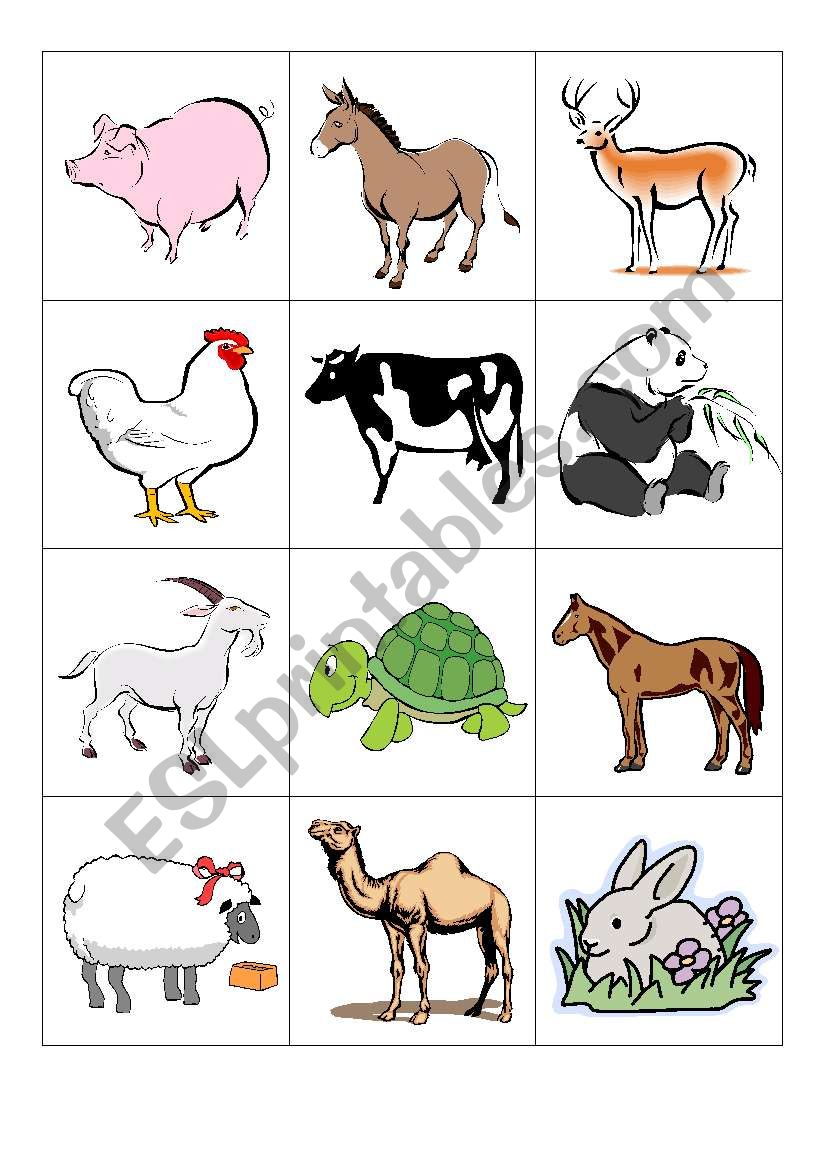 animals- memory game - ESL worksheet by amals80rr