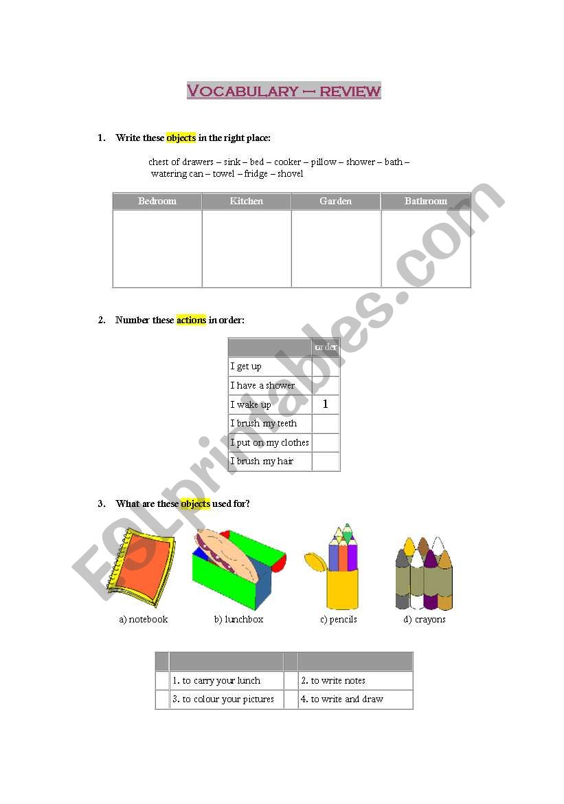 vocabulary review worksheet