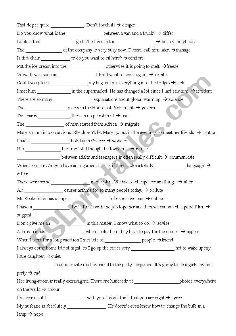 Prefix and suffix exercise worksheet