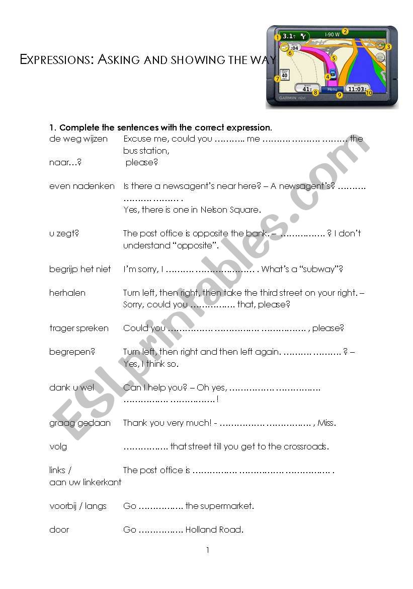 Asking and showing the way worksheet