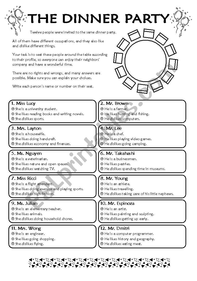 The Dinner Party worksheet