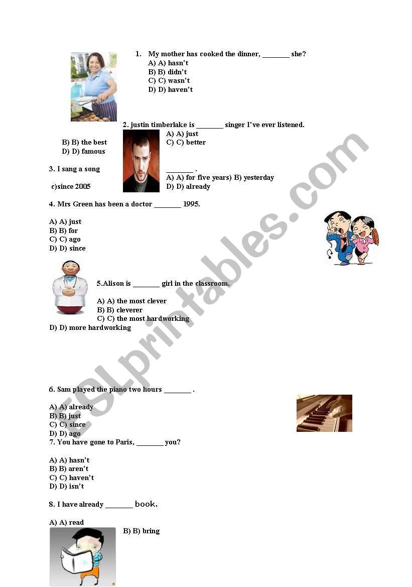 present perfect test worksheet