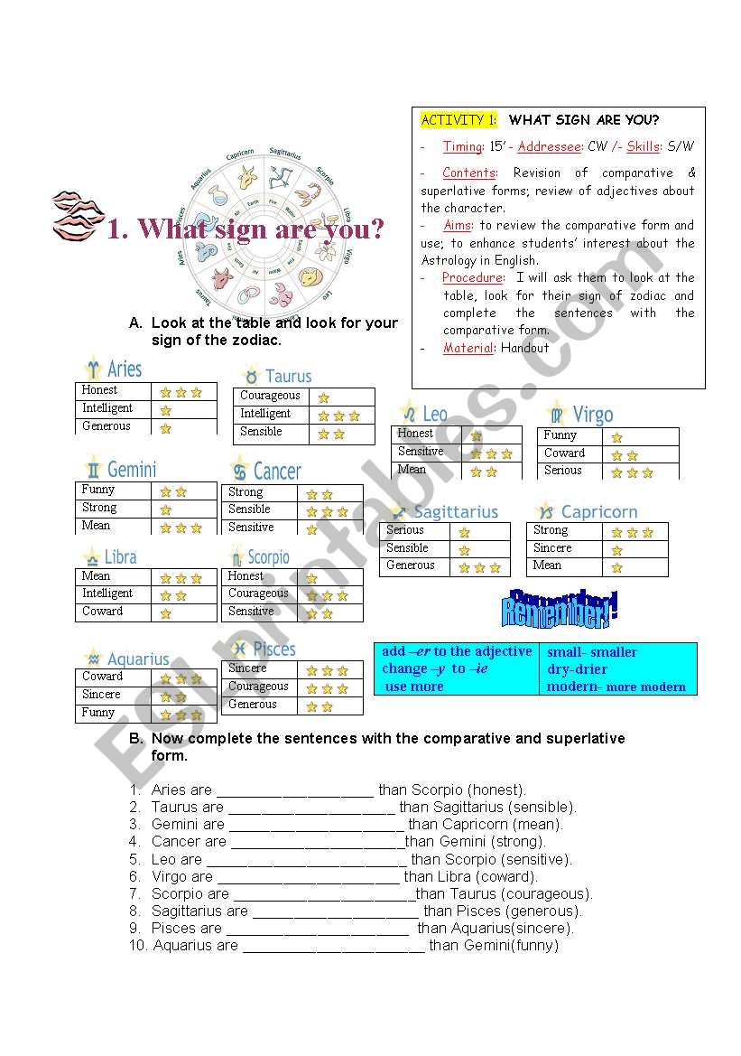 what sing are you? worksheet